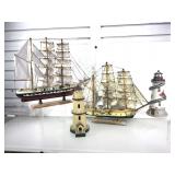 Lighthouse and boats decor items.