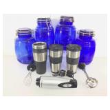 Blue glass canister set and more.