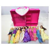 Barbie case and dolls.