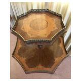 Inlaid Two Teir Table w/ Brass Gallery