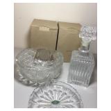 8 Shannon Crystal Snack Plates, Glass Cut Bowl & 8 Shannon Crystal Snack Plates, Glass Cut Bowl &