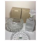 8 Shannon Crystal Snack Plates, Glass Cut Bowl &