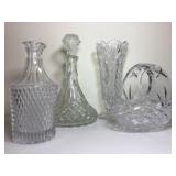 Vintage Cut Glass Vase, Bowl, and Decanter