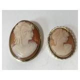 18k gold cameo plus another plated 18k gold cameo plus another plated
