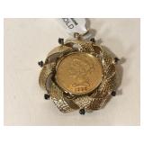 1880 s $5 Cast Gold American Coin in 14k Bezel 1880 s $5 Cast Gold American Coin in 14k Bezel