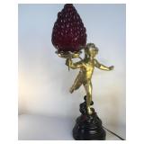 Cherub Newel Post Lamp. Artist Signed