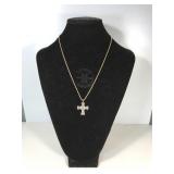 14k Gold Chain w/ Silver Cross & Diamonds - 11g