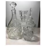 Vintage Cut Glass Decanter, Vase , Bell & More