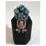Vintage Sterling & Turquoise/coral Kachina ring Vintage Sterling & Turquoise/coral Kachina ring