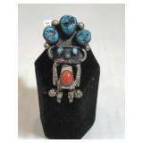 Vintage Sterling & Turquoise/coral Kachina ring