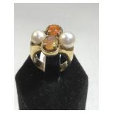 14k GOLD ring w/pearls & coloed gems, 16.2g