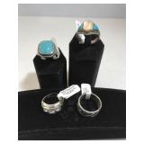 4- Sterling rings, 2- Turquoikse, 1- clear gems 4- Sterling rings, 2- Turquoikse, 1- clear gems