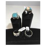 4- Sterling rings, 2- Turquoikse, 1- clear gems