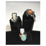 14k GOLD& Fire Opal& 2-Sterling rings 14k GOLD& Fire Opal& 2-Sterling rings