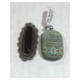 2-Sterling pendants, 1-Turquoise scareb 2-Sterling pendants, 1-Turquoise scareb
