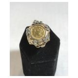 14k GOLD ring w/ 22k GOLD coin w/diamonds,15g