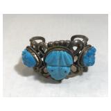 Heavy Sterling & Turquoise Frog cuff , 104g