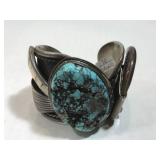 Heavy Sterling NAVAJO cuff w/Turquoise& Bear claw Heavy Sterling NAVAJO cuff w/Turquoise& Bear claw