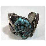 Heavy Sterling NAVAJO cuff w/Turquoise& Bear claw