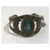 Sterling very ornate w/ turquoise cuff ,34.7g