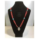 Coral & Turquoise necklace, 30 in length