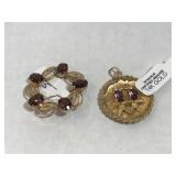 14K GOLD w/Garnets brooch & pendant, 9.6g 14K GOLD w/Garnets brooch & pendant, 9.6g