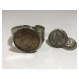 Sterling Thundderbird cuff w/1926 Peaced dollar &