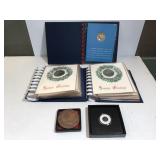 Pewter greeting cards & medallions& a widows mite