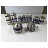 4- plated salt/peppers & 2-salt cellars