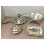 Silver plated appetizer dish, pans, and more