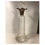 Antique Blown & Engraved Decanter w/ Sterling Antique Blown & Engraved Decanter w/ Sterling