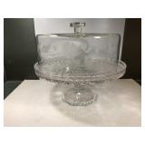 Cake Stand Cut Glass with Engraved Cover Cake Stand Cut Glass with Engraved Cover