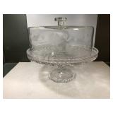 Cake Stand Cut Glass with Engraved Cover