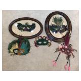 Vintage Convex Framed Feather Masks & More