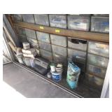 Bottom shelf full with 23 drawers various items Bottom shelf full with 23 drawers various items