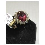 18k GOLD ring w/Rubellite Tourmalin& Diamonds,9.2g