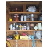 A wall full of paint, wood toner and more A wall full of paint, wood toner and more