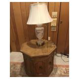 Octogan Vintage Side Wooden Table & Lamp