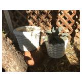 Pair of White Outdoor Pots with Plant Pair of White Outdoor Pots with Plant