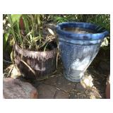 Blue Urn & Round Brown Pot