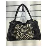 Furla Black Leather, Zebra Trim Large Shoulder