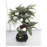 Jadeite Bonsai Tree w/ Wood Stand 14in H