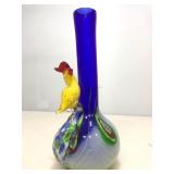 15in H Art Glass Vase with attached Bird and