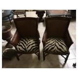 Pair of wood chairs w/zebra seat print