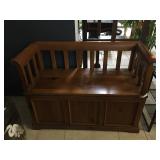 Wood bench w/storage, approx 4 ft long