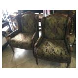 Pair of matching armchairs w/leaf print