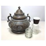 Metal vase and more, approx 12 inches tall