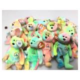 Collection of Rainbow Peace Bear beanie babies.