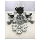 Assorted glassware. Teapot and small dishes.