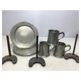 Pewter plate and cups.